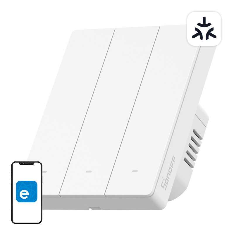 Sonoff M5-3C-80W – Întrerupător smart Wi-Fi, 3 butoane 2A pe canal, LED reglabil, scene și cronometre, compatibil Matter
