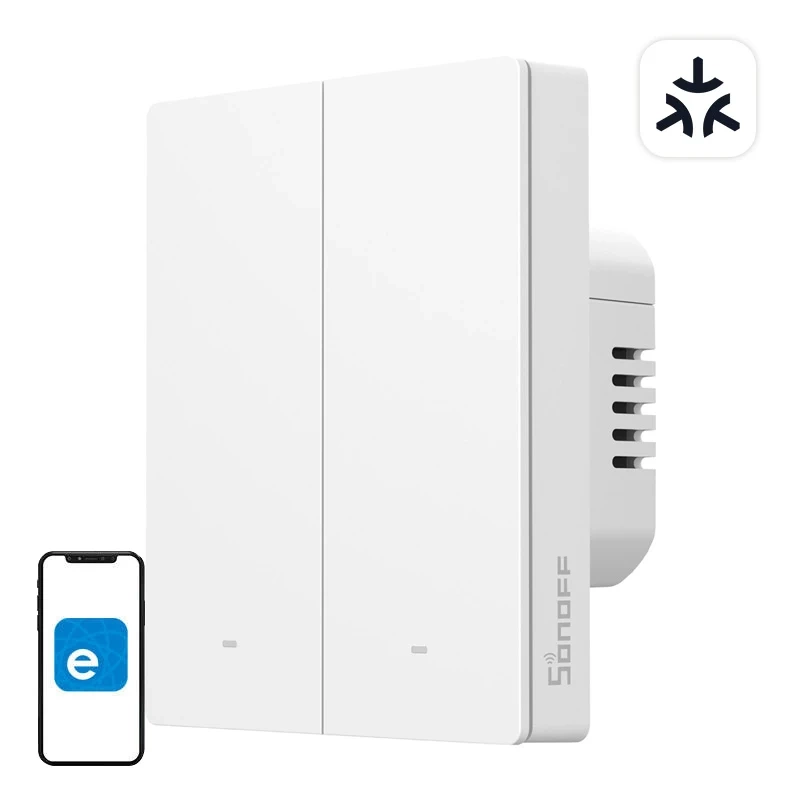 Sonoff M5‑2C‑80W – Întrerupător smart, 2 butoane, Wi‑Fi + Matter, compatibil Alexa, Google Home și Apple Home