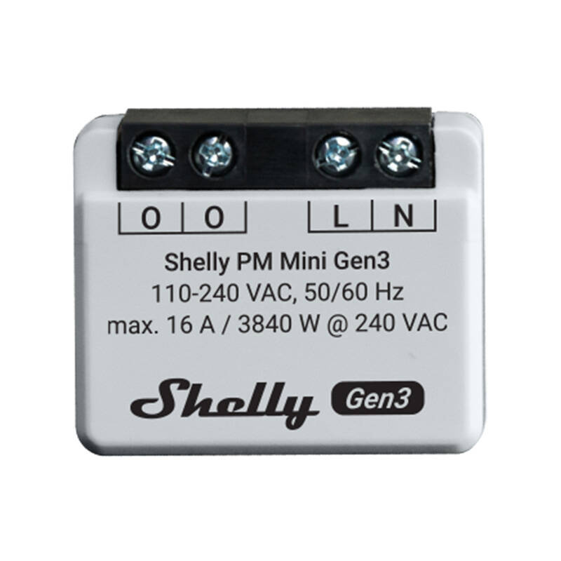 Shelly PM Mini Gen3 – Set 2 relee inteligente WiFi compacte, 1 canal, 16A, cu monitorizare consum