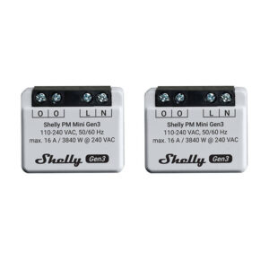 Shelly PM Mini Gen3 – Set 2 relee inteligente WiFi compacte, 1 canal, 16A, cu monitorizare consum