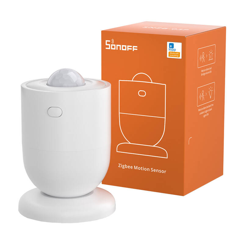 Sonoff SNZB‑03P – Senzor mișcare Zigbee 3.0, detectare rapidă 5s, baterie CR2477, unghi 110°, rază 6 m, alb