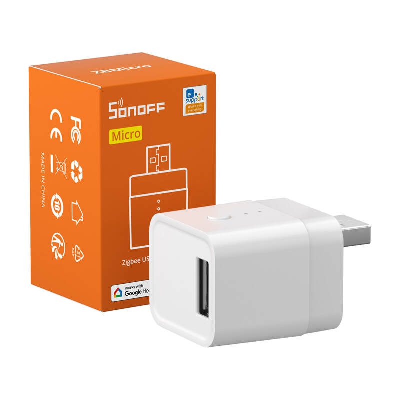 Sonoff ZBMicro – Adaptor USB‑Zigbee 3.0, Turbo Mesh, 36 W cu QC 3.0, alb