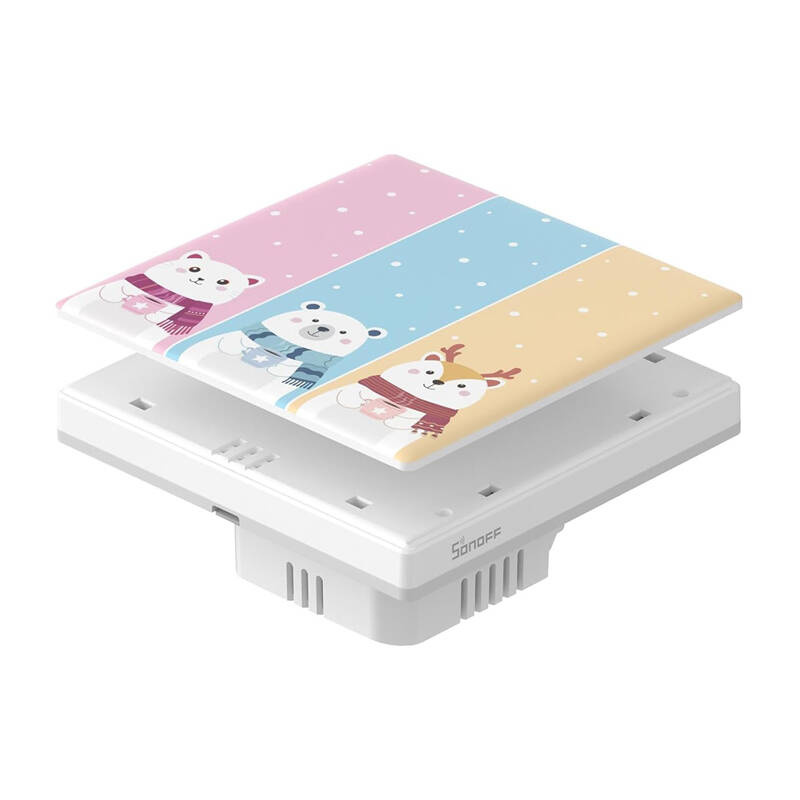 Sonoff T5 Cartoon 3C – Capac frontal decorativ pentru întrerupător smart TX Ultimate, design cartoon, compatibil 3 canale