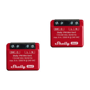 Shelly 1PM Mini Gen3 – Set 2 relee inteligente WiFi compacte, 1 canal, 8A, cu monitorizare consum