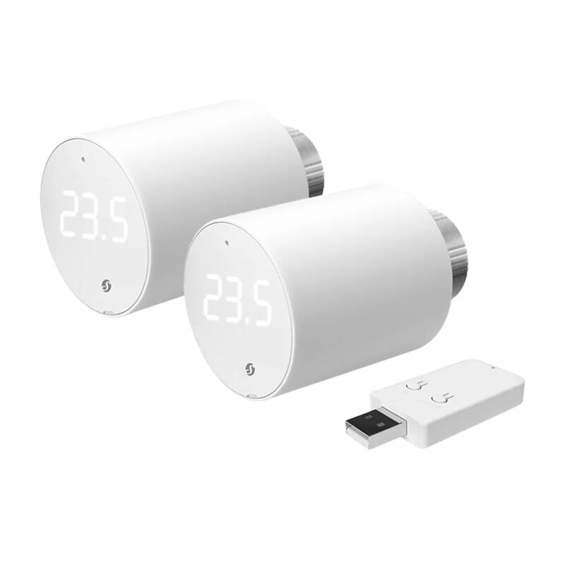 Shelly BLU TRV – Set 2 capete termostatice inteligente Bluetooth cu unitate de control, alb