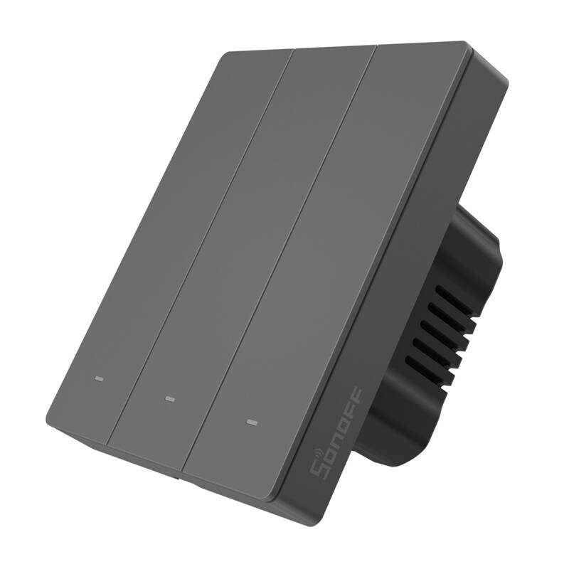 Sonoff M5‑3C‑80 – întrerupător Wi‑Fi Matter smart, 3 canale, 6A, LED reglabil, gri