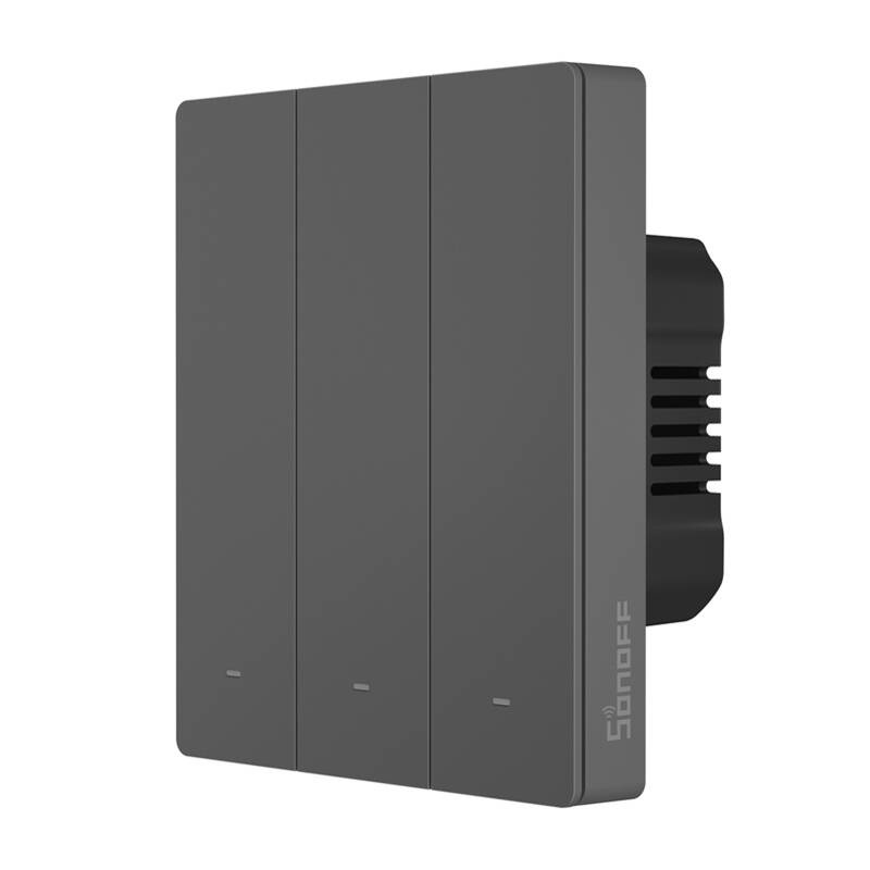 Sonoff M5‑3C‑80 – întrerupător Wi‑Fi Matter smart, 3 canale, 6A, LED reglabil, gri