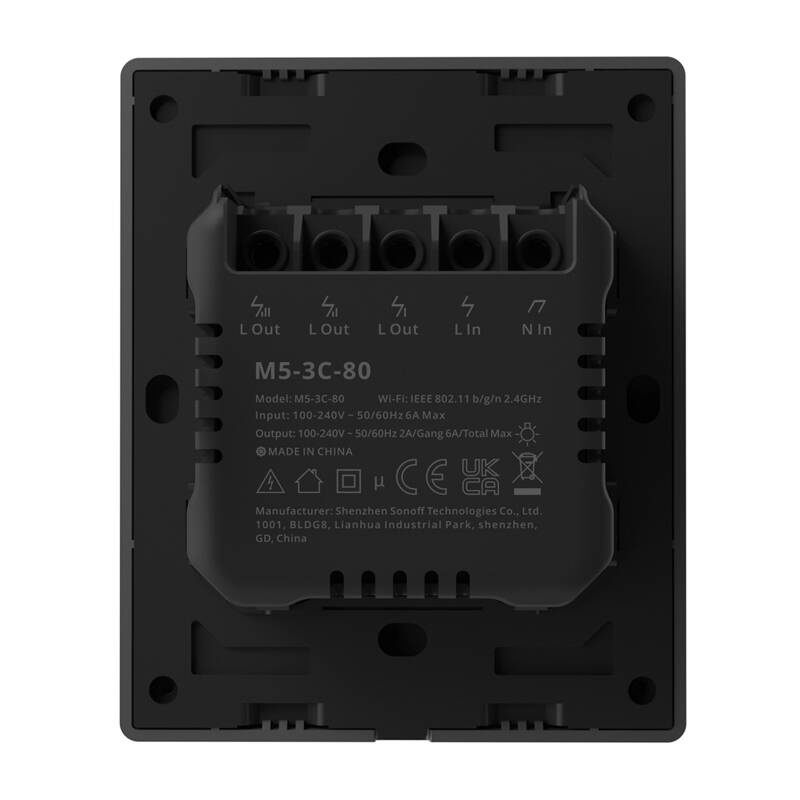 Sonoff M5‑3C‑80 – întrerupător Wi‑Fi Matter smart, 3 canale, 6A, LED reglabil, gri