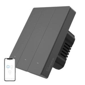 Sonoff M5‑3C‑80 – întrerupător Wi‑Fi Matter smart, 3 canale, 6A, LED reglabil, gri