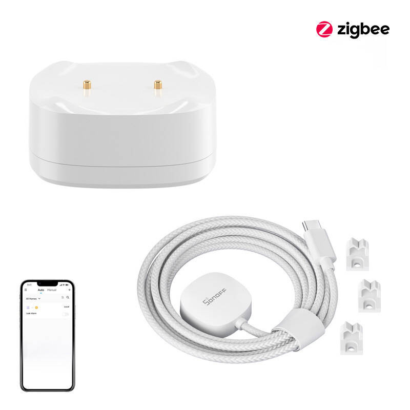 Set senzor inundatie Zigbee + cablu prelungitor 2 m – SONOFF SNZB‑05P & WLDC200, IP67, autonomie 5 ani, Zigbee 3.0