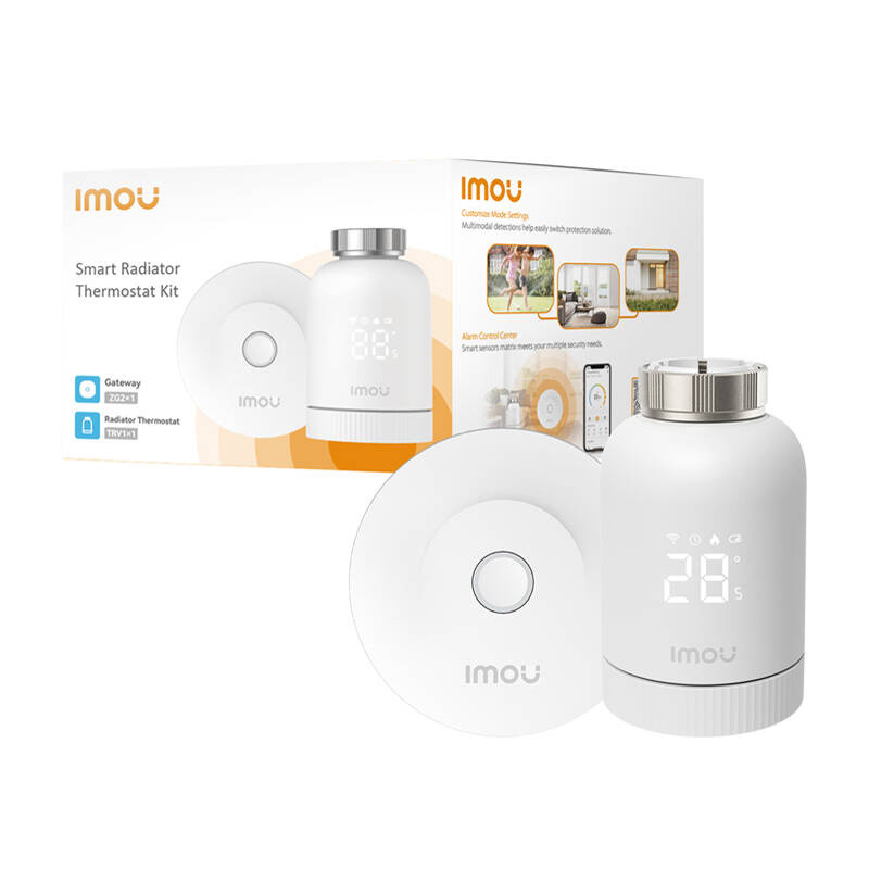 IMOU KIT-TRV1-EU-2 – Pachet hub ZigBee și cap termostatic TRV1, 6 adaptoare incluse, control prin aplicația Imou Life