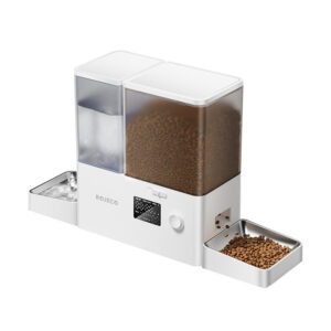 Rojeco 2 în 1 Fântână de apă pentru animale de companie 3,5L și alimentator 5L Button Verson (alb)