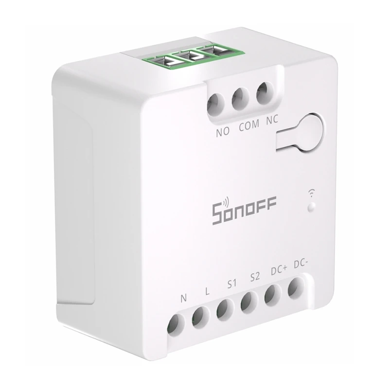 Sonoff MINI-D – Releu Wi-Fi dry-contact Matter, intrare AC și DC, control porți și garaj, motor până la 8W, 24V 2A, alb