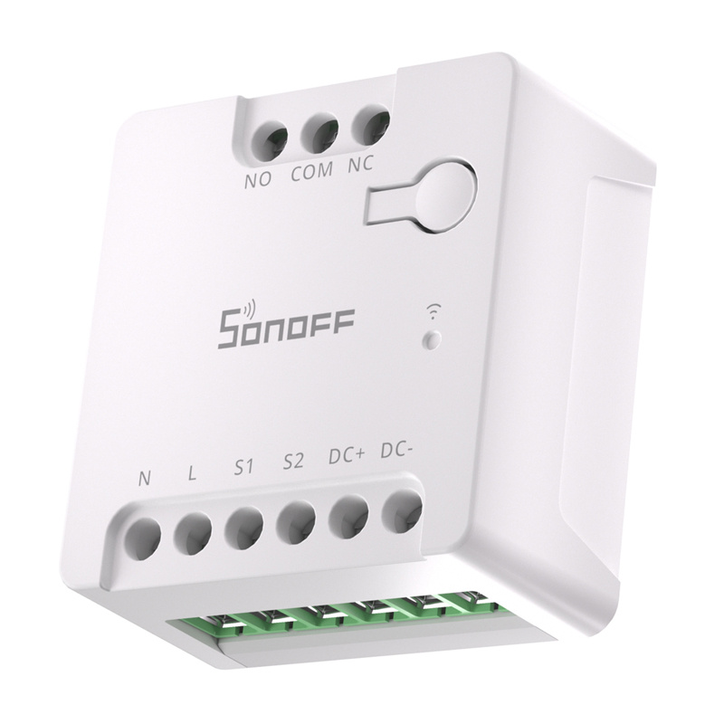 Sonoff MINI-D – Releu Wi-Fi dry-contact Matter, intrare AC și DC, control porți și garaj, motor până la 8W, 24V 2A, alb