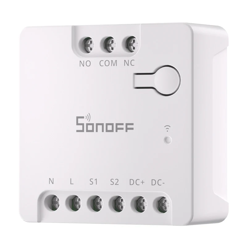 Sonoff MINI-D – Releu Wi-Fi dry-contact Matter, intrare AC și DC, control porți și garaj, motor până la 8W, 24V 2A, alb