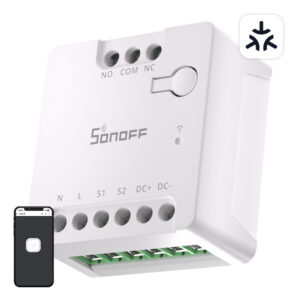 Sonoff MINI-D – Releu Wi-Fi dry-contact Matter, intrare AC și DC, control porți și garaj, motor până la 8W, 24V 2A, alb