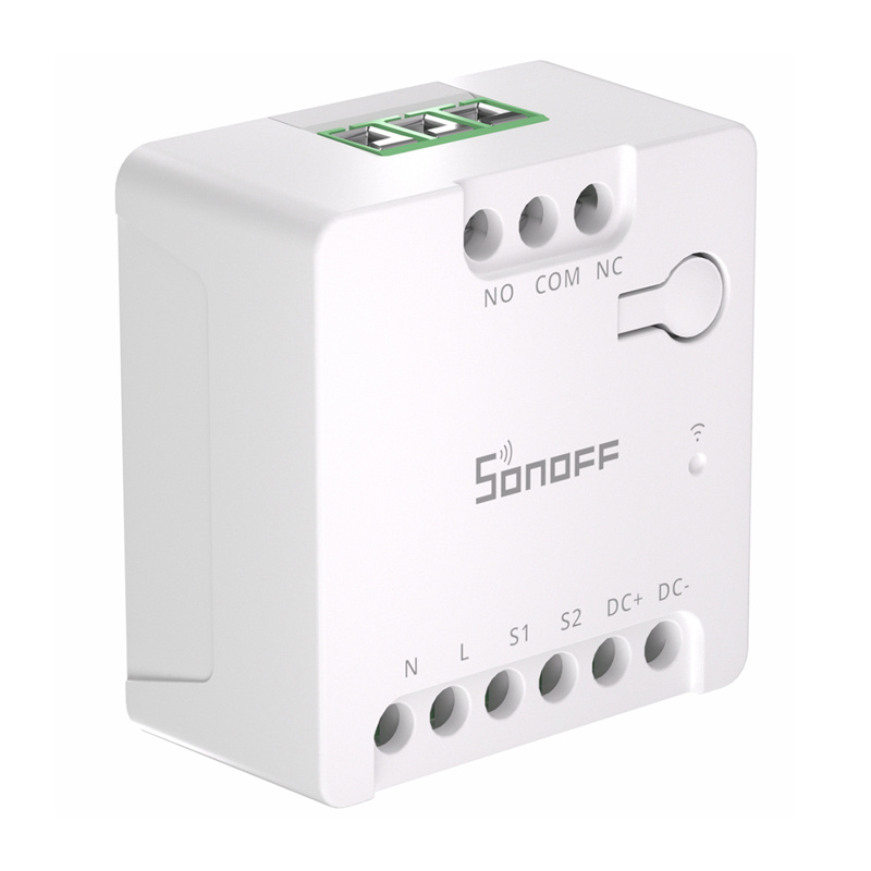 Sonoff MINI-D – Releu Wi-Fi dry-contact Matter, intrare AC și DC, control porți și garaj, motor până la 8W, 24V 2A, alb