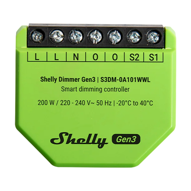 Shelly Dimmer Gen3 – Releu inteligent WiFi pentru iluminat, 230V, 1 canal, cu reglare intensitate