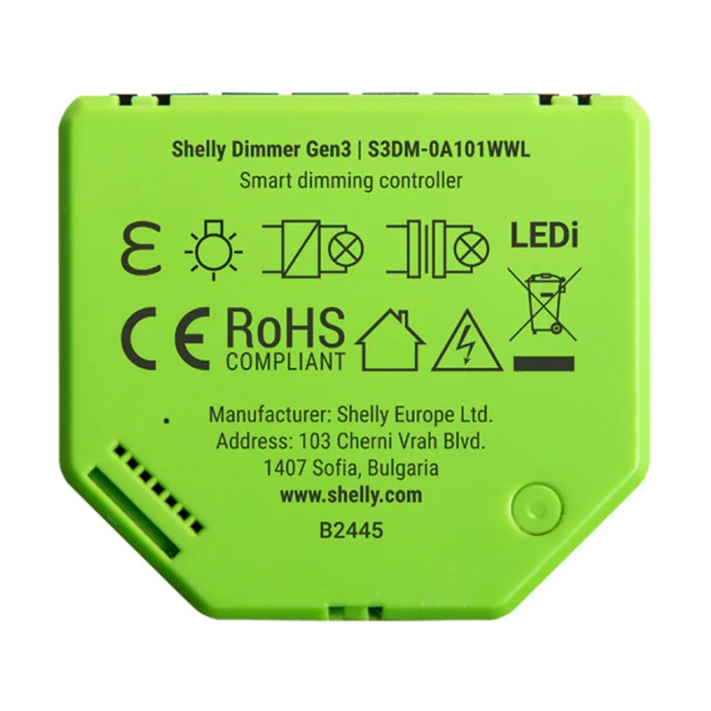 Shelly Dimmer Gen3 – Releu inteligent WiFi pentru iluminat, 230V, 1 canal, cu reglare intensitate