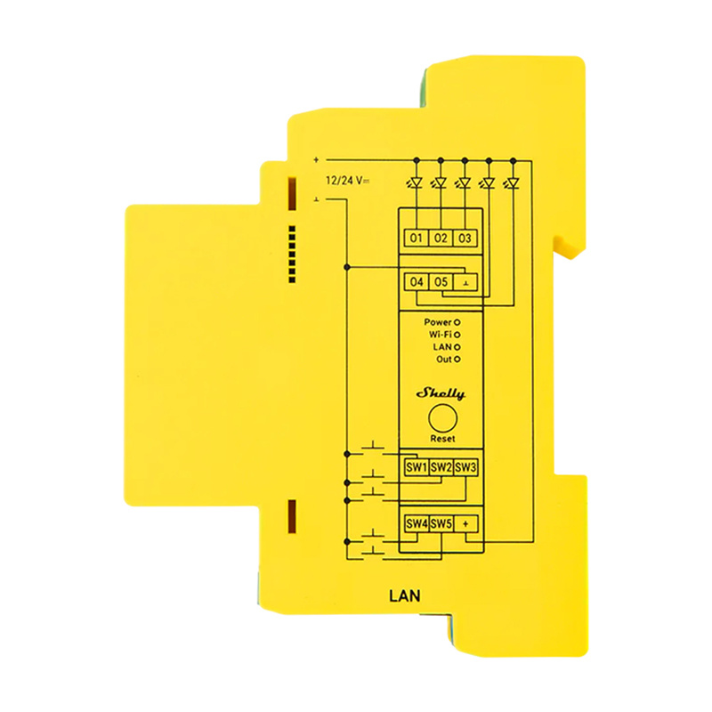 Shelly Pro RGBWW – Controler inteligent de iluminat WiFi pentru șină DIN, 5 canale