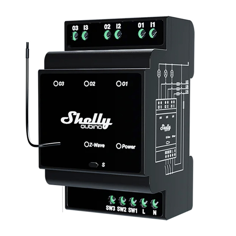 Shelly Qubino Wave Pro 3 – Releu inteligent Z-Wave pentru șină DIN, 3 canale, 16A pe canal
