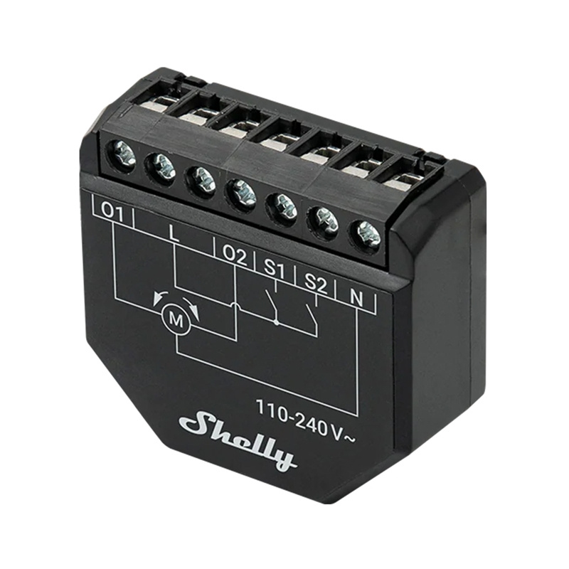 Controler smart WiFi pentru rulouri și jaluzele Shelly Shutter (S3SH-0A2P4EU), 1 motor 230 V, reglaj lamele, măsurare consum, negru
