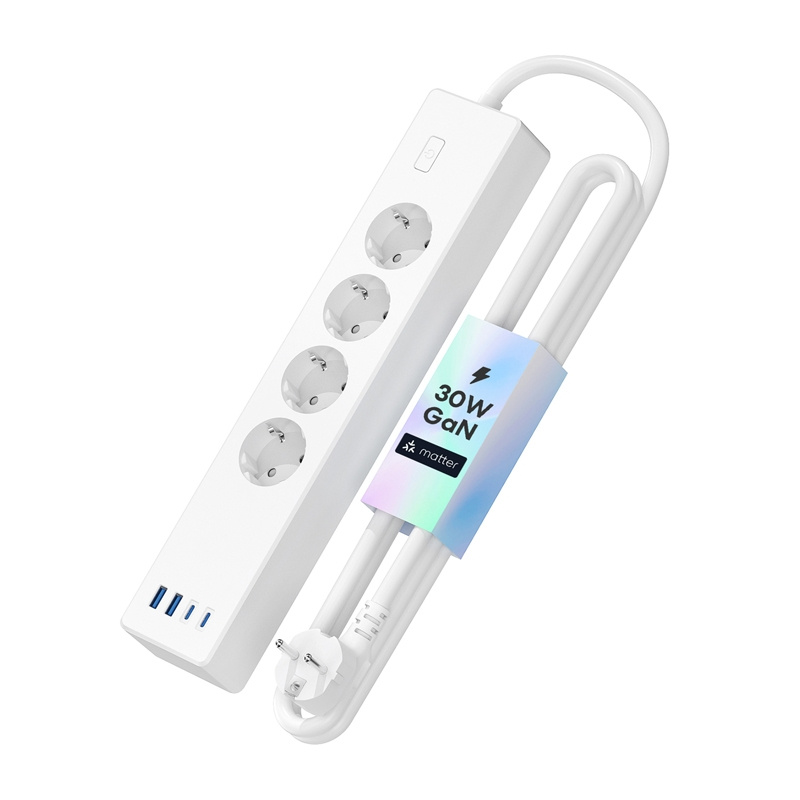 Meross MSP844(EU) bandă de alimentare inteligentă cu încărcare rapidă, 4 prize + 2x USB-A + 2x USB-C (Matter)