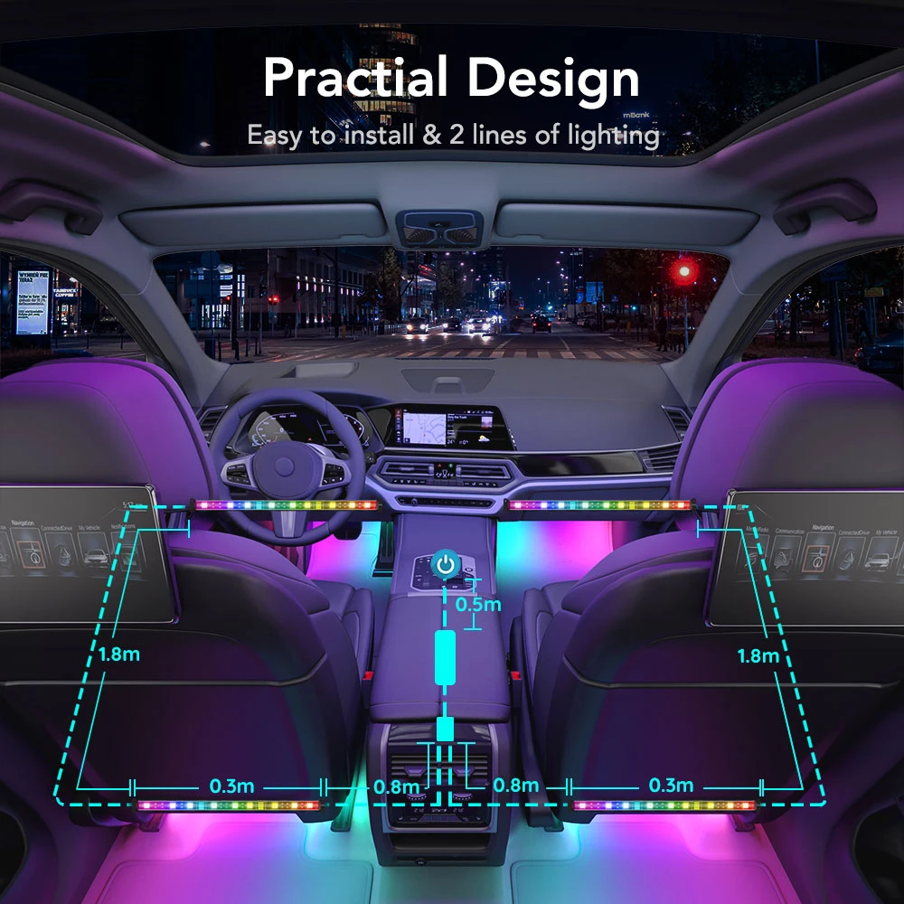 Banda LED Auto Govee  H7090 RGBIC, Sincronizare Muzica, Control App, 30 de scene