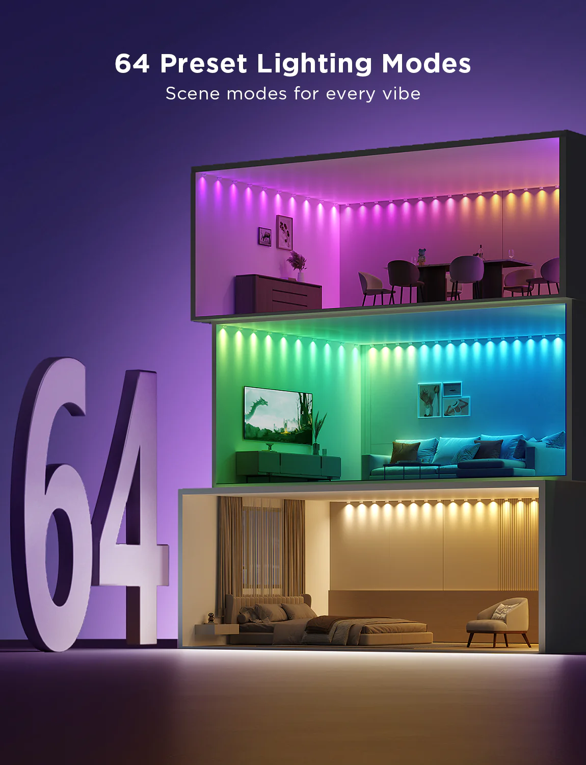 Banda cu Spoturi LED Govee RGBIC String Downlights, H608B, 3m, Wi-Fi, sincronizare muzica