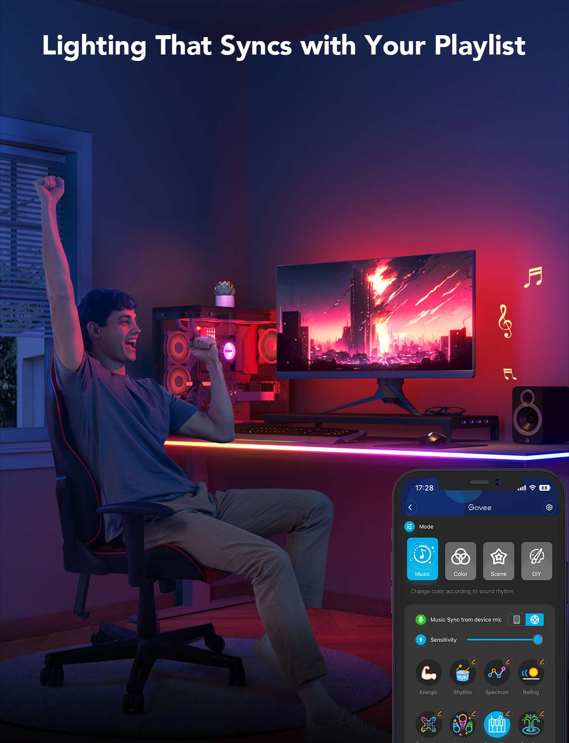 Banda LED Neon Rope Lights Govee H61C3 RGBIC, Sincronizare Muzica, Wi-Fi+Bluetooth, 3m