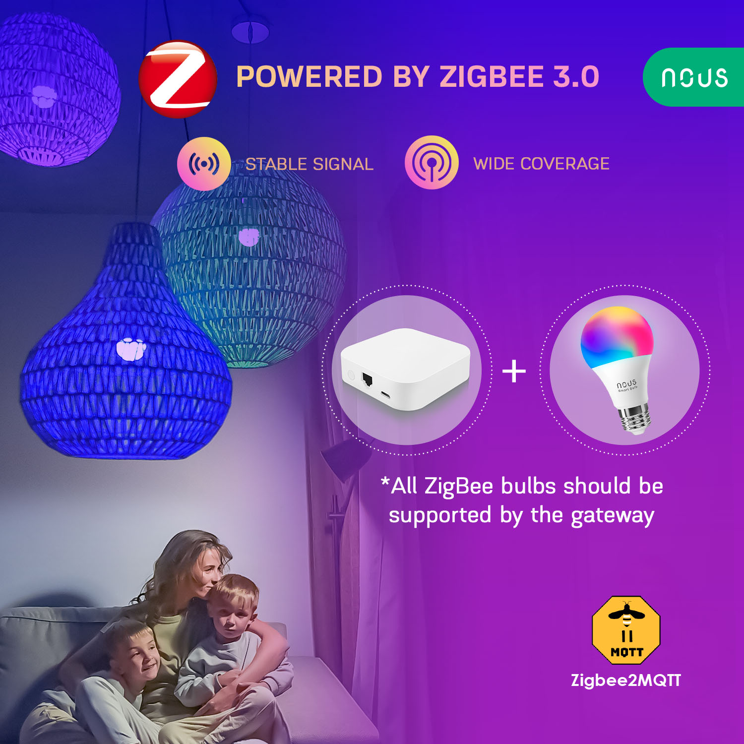 Set 2 becuri LED RGB Smart NOUS P3Z ZigBee, E27, Control din aplicatie