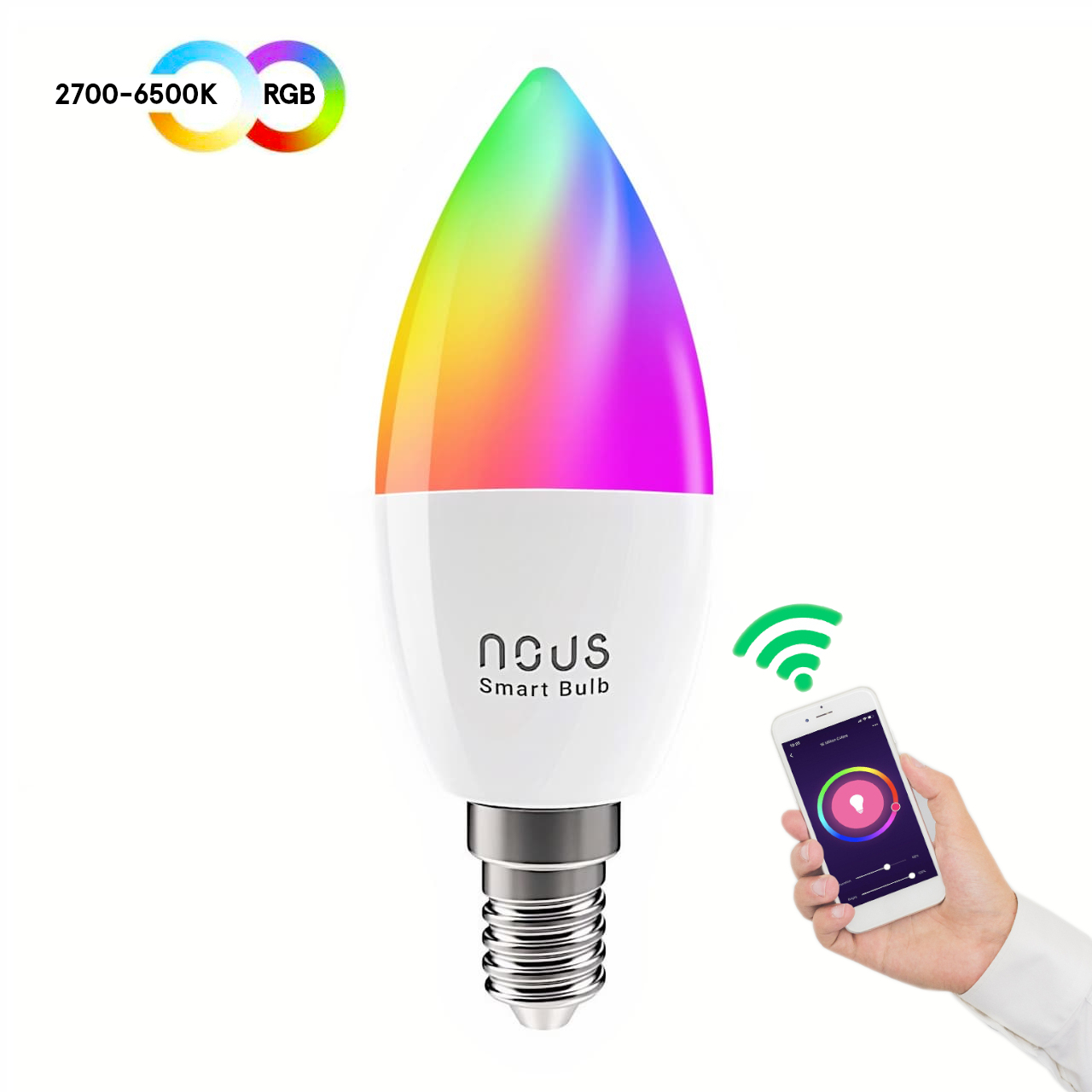 Set 2 Becuri LED RGB Smart NOUS P4, E14, Control din aplicatie