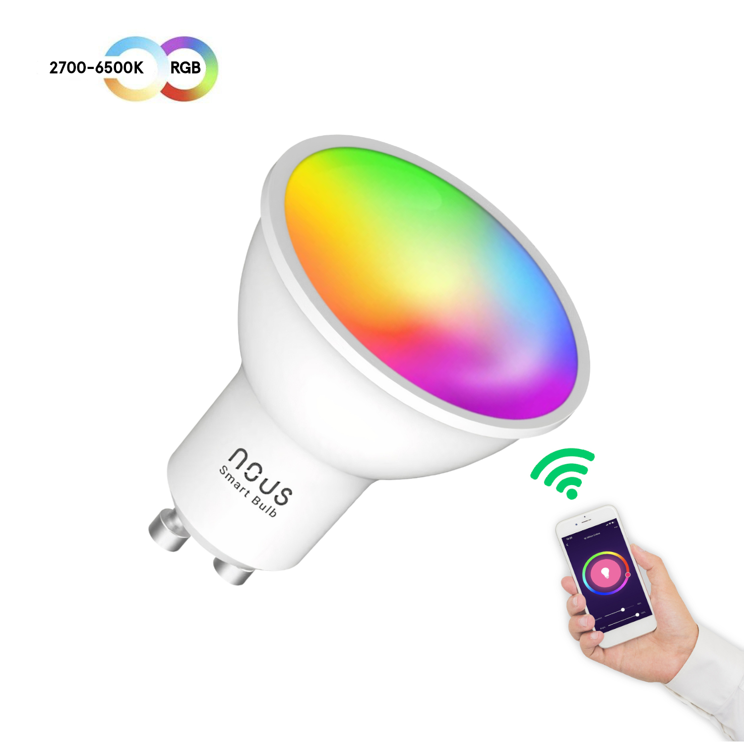 Set 2 becuri LED RGB Smart NOUS P8, GU10, Control din aplicatie