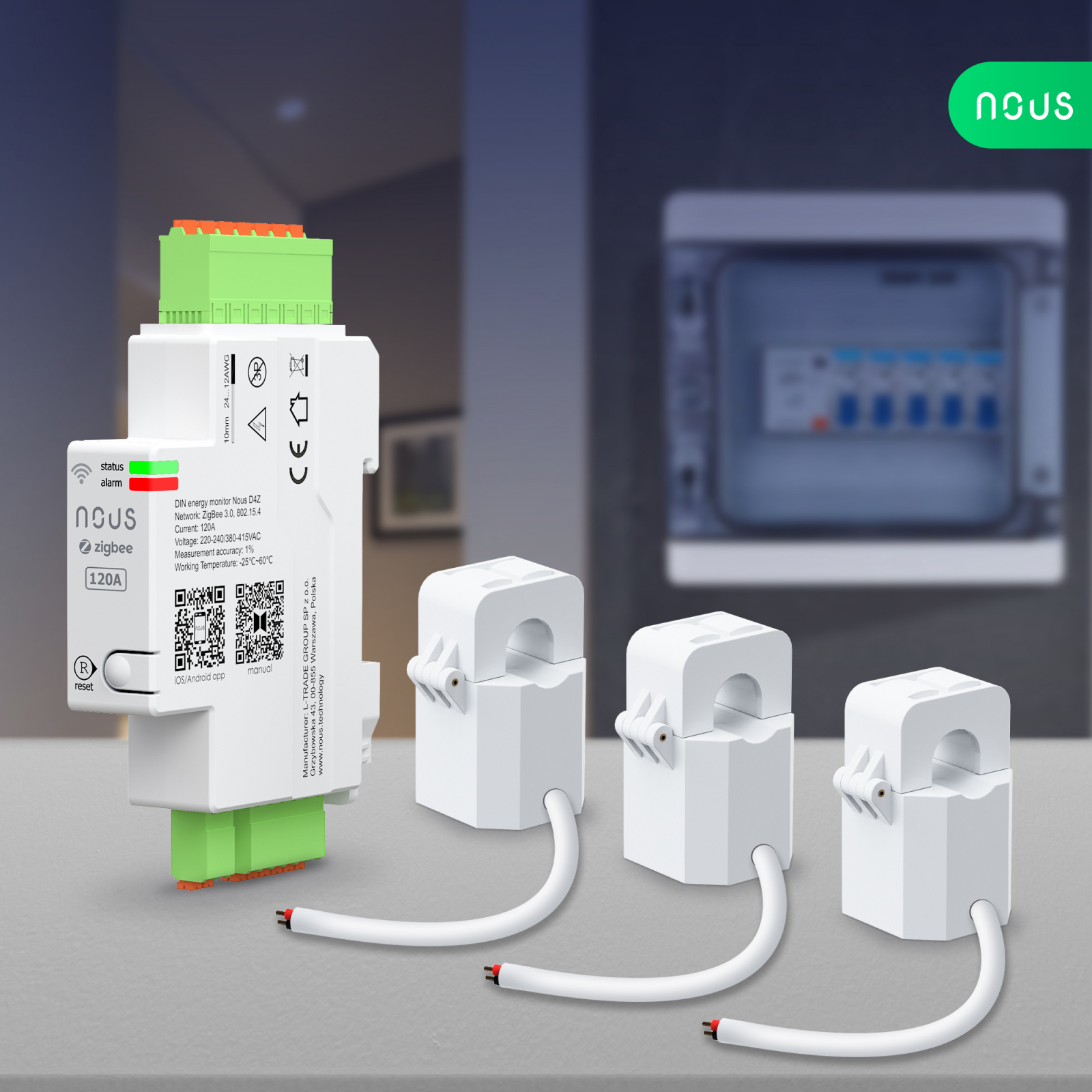 Contor electric NOUS D4Z ZigBee Smart DIN 120A, monitor consum in timp real , montare pe sina DIN
