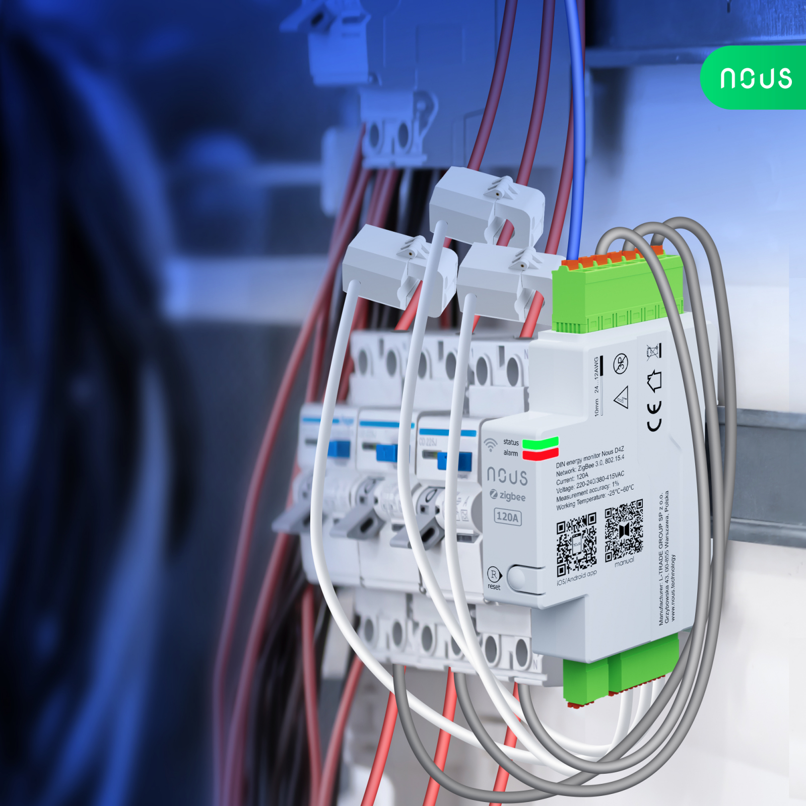 Contor electric NOUS D4Z ZigBee Smart DIN 120A, monitor consum in timp real , montare pe sina DIN