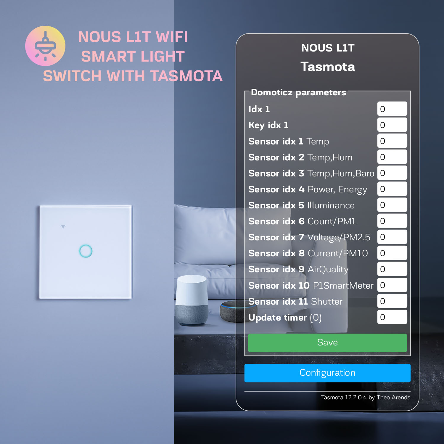 Intrerupator Inteligent Nous L1T Wifi, Tasmota, Touch, 1 canal