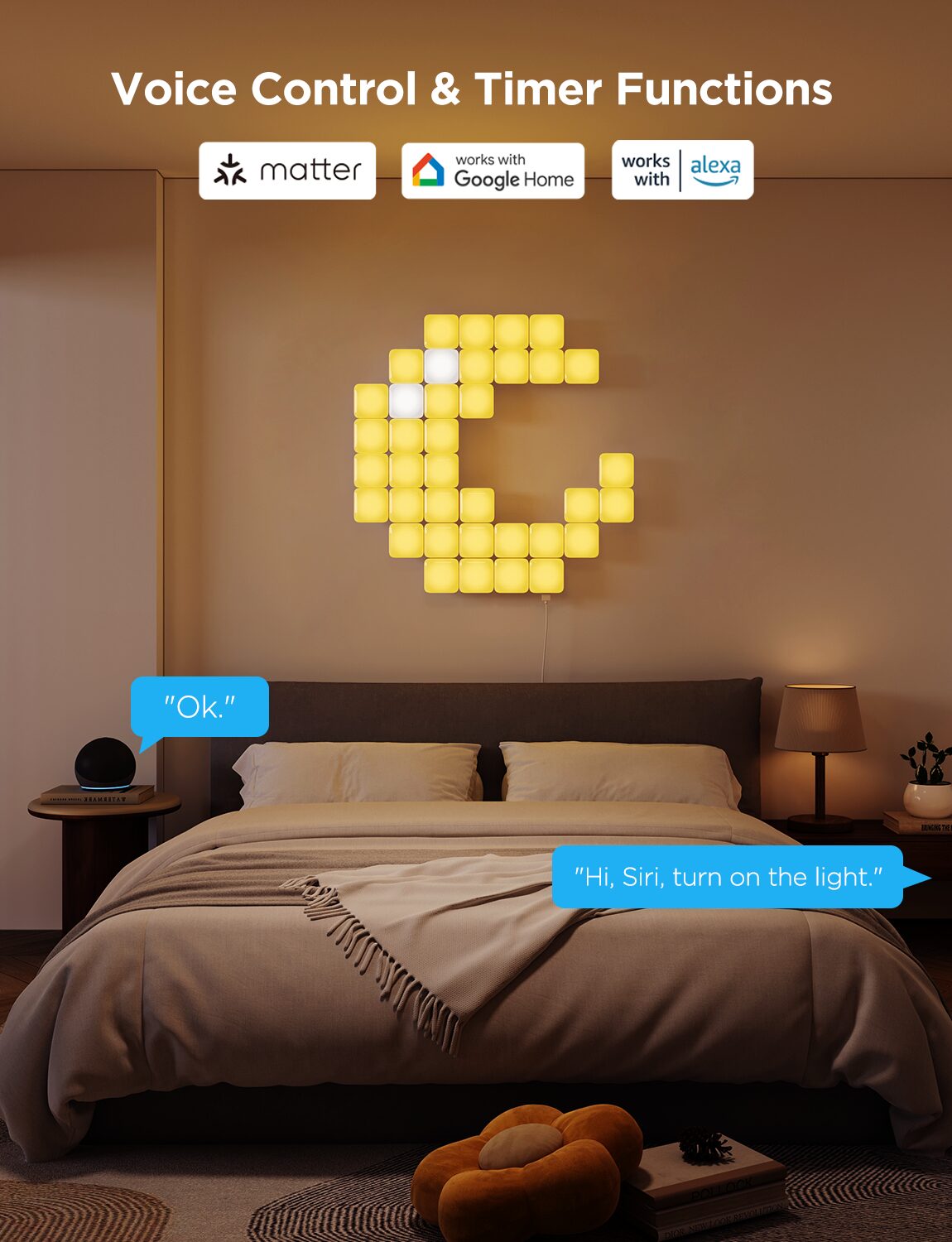 Kit panouri mici luminoase LED Govee H8069, RGBIC, Wi-Fi + Bluetooth, 10 panouri, Alexa , Google Asistant, Matter