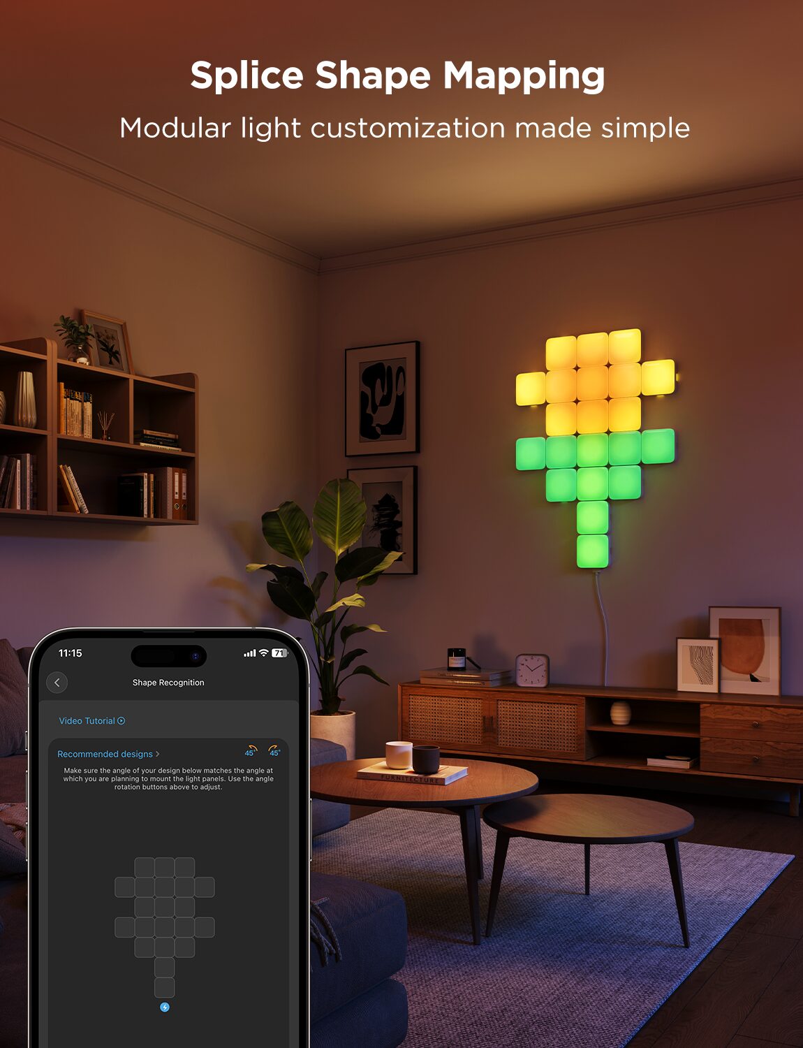 Kit panouri mici luminoase LED Govee H8069, RGBIC, Wi-Fi + Bluetooth, 10 panouri, Alexa , Google Asistant, Matter