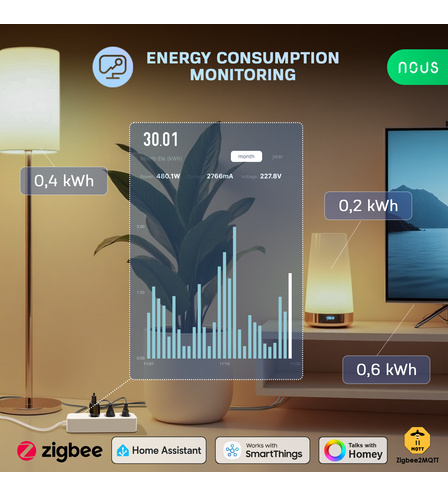 Prelungitor Smart Nous A11Z, ZigBee 3.0, monitorizare consum, compatibil Alexa Google Assistant