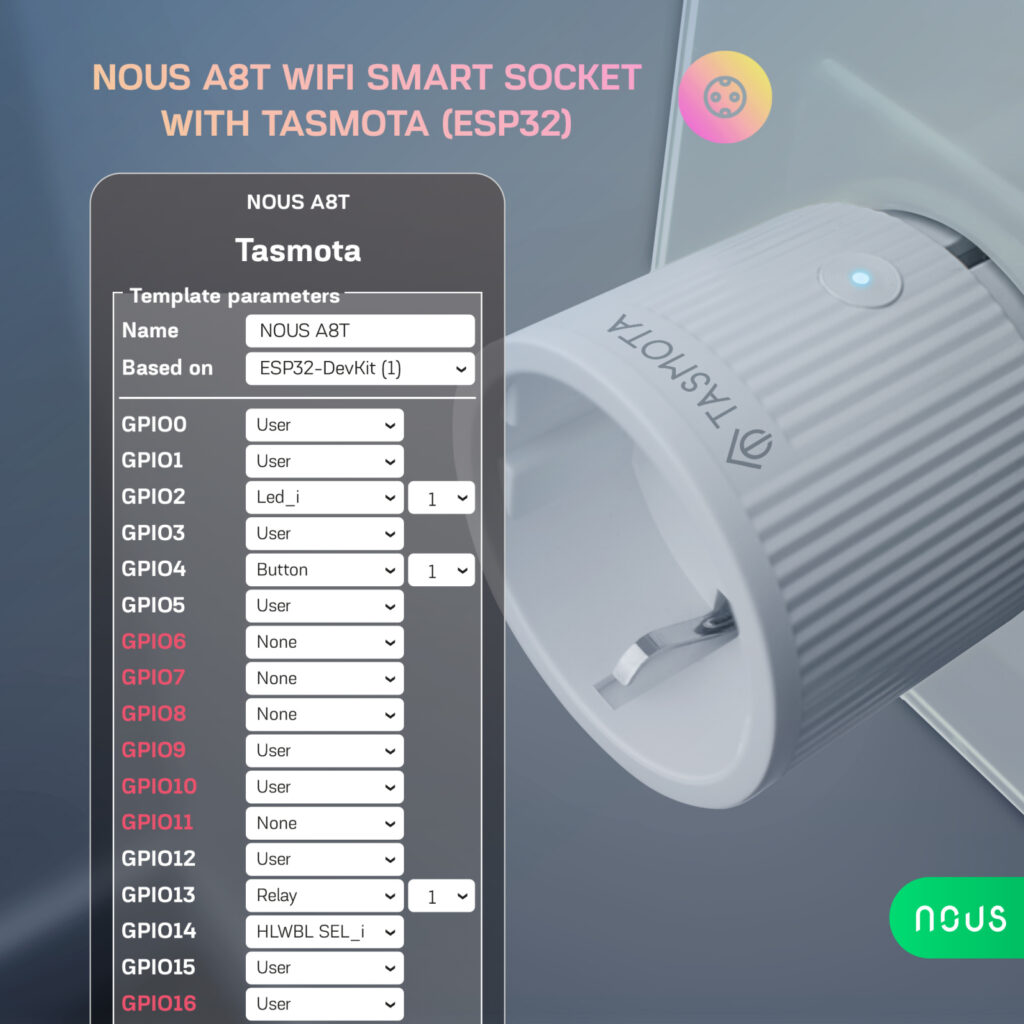 Set 2 prize Inteligente WiFi NOUS A8T, 10A - Tasmota, ESP32