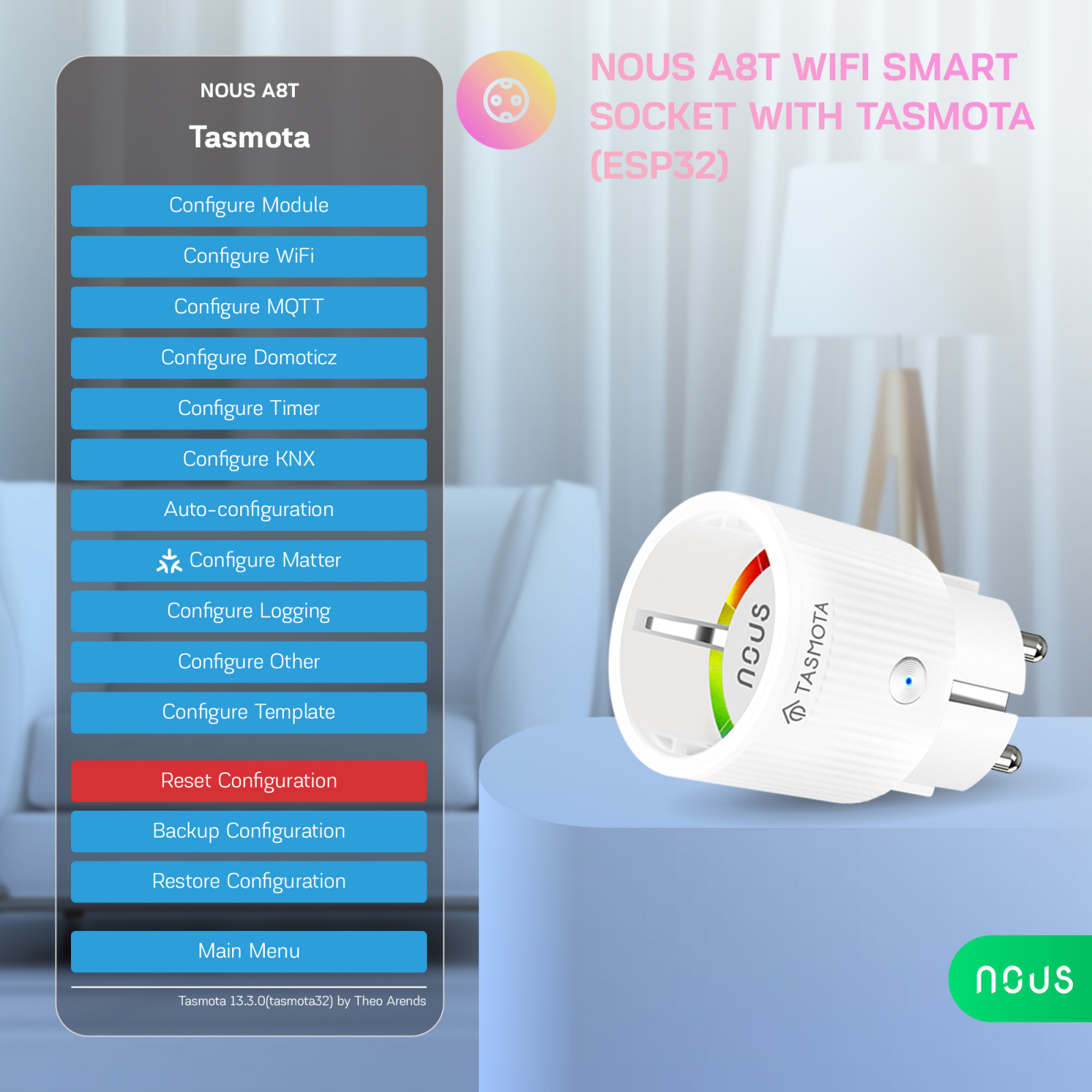 Set 2 prize Inteligente WiFi NOUS A8T, 10A - Tasmota, ESP32