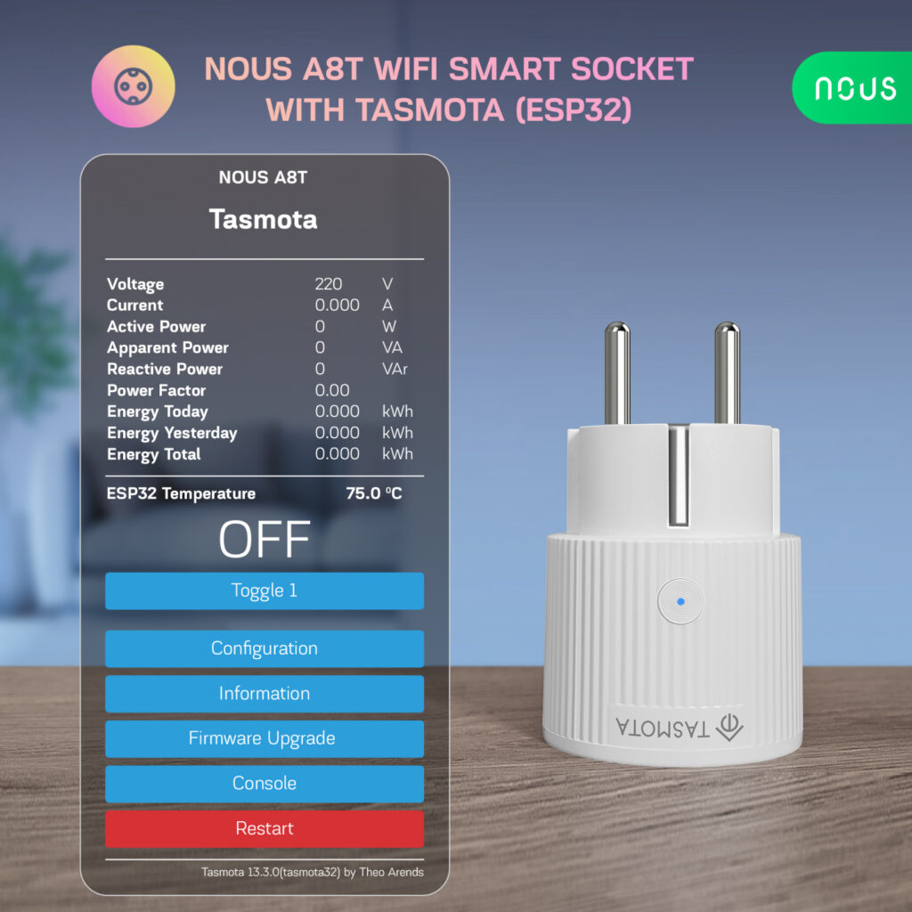 Set 4 prize Inteligente WiFi NOUS A8T, 10A - Tasmota, ESP32