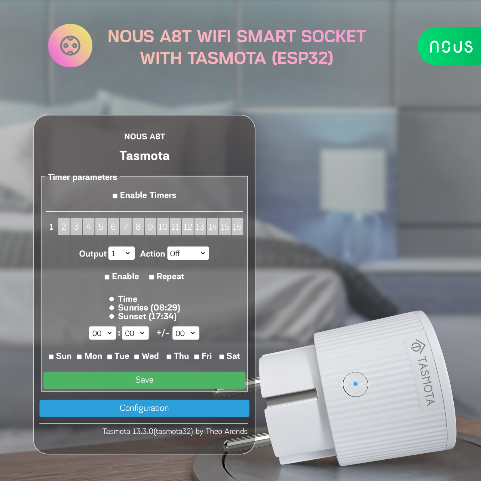 Set 2 prize Inteligente WiFi NOUS A8T, 10A - Tasmota, ESP32