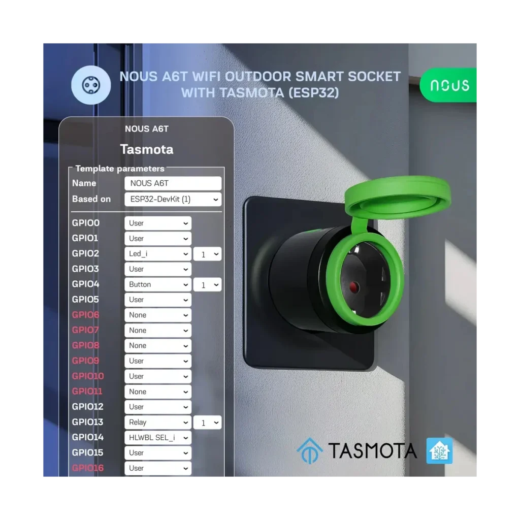 Priza Inteligenta WiFi pentru exterior NOUS A6T, IP44, 16A - Tasmota