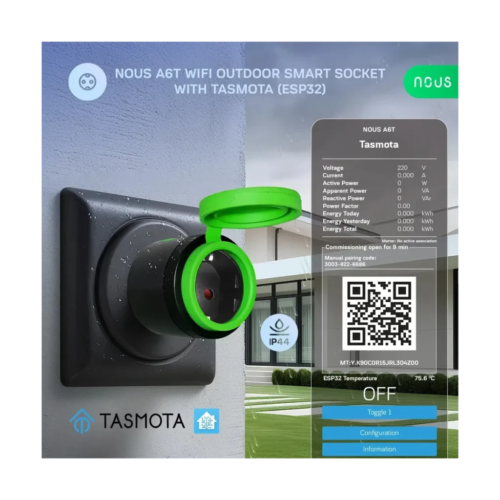 Priza Inteligenta WiFi pentru exterior NOUS A6T, IP44, 16A - Tasmota