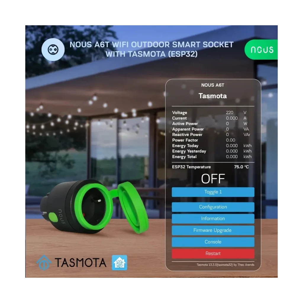 Priza Inteligenta WiFi pentru exterior NOUS A6T, IP44, 16A - Tasmota