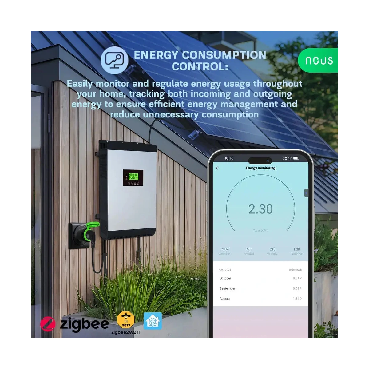 Priza Inteligenta WiFi pentru exterior NOUS A6Z,16A - ZigBee 3.0, Monitorizare energie, IP44