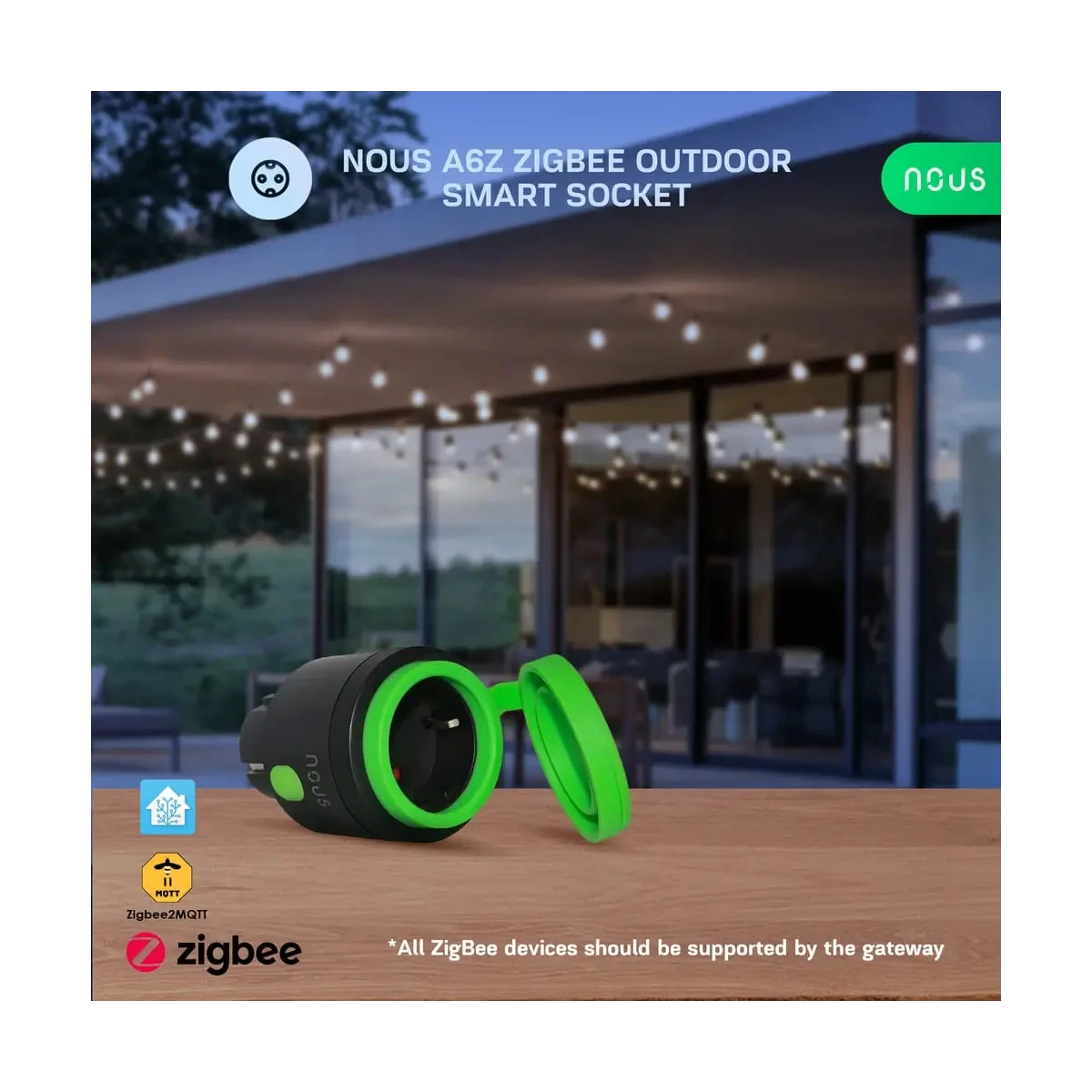 Priza Inteligenta WiFi pentru exterior NOUS A6Z,16A - ZigBee 3.0, Monitorizare energie, IP44