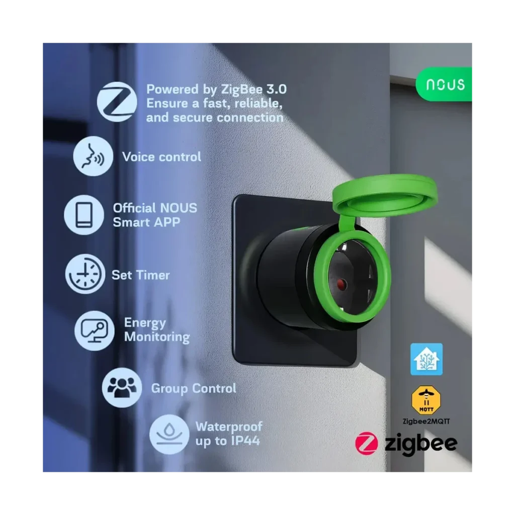Priza Inteligenta WiFi pentru exterior NOUS A6Z,16A - ZigBee 3.0, Monitorizare energie, IP44