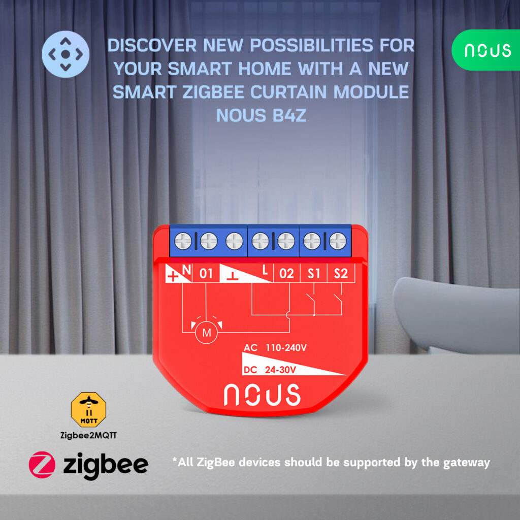 Releu inteligent pentru perdele si draperii Nous B4Z ZigBee, 1 canal